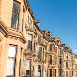 Exterior view of traditional Scottish tenement flats representing private rented housing in Scotland